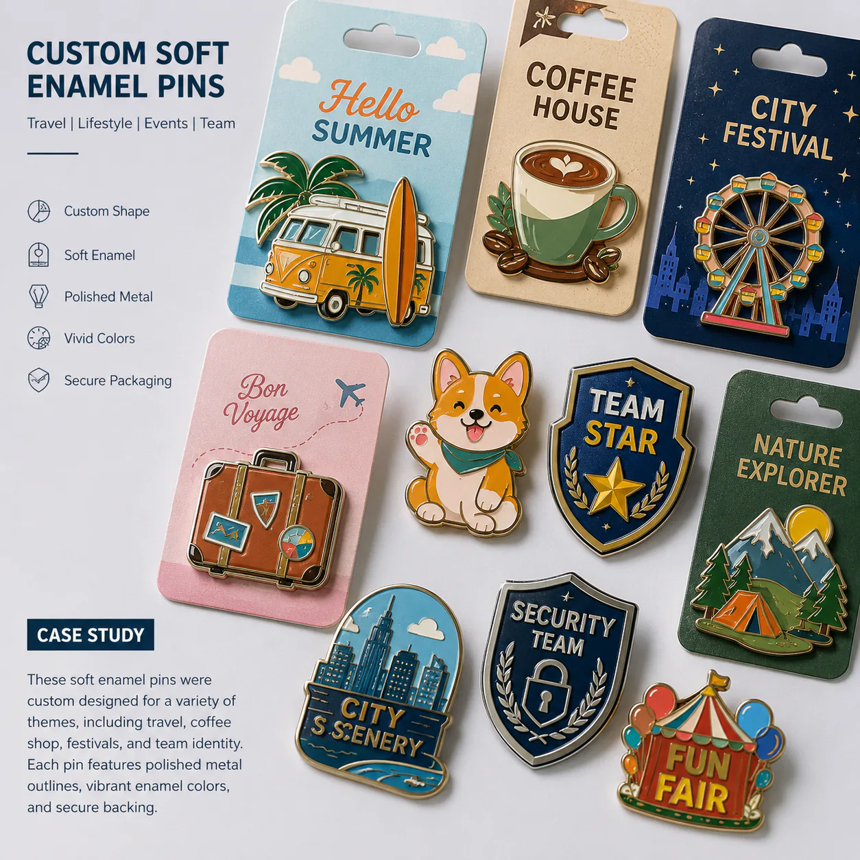 Pines metálicos personalizados con esmalte de color